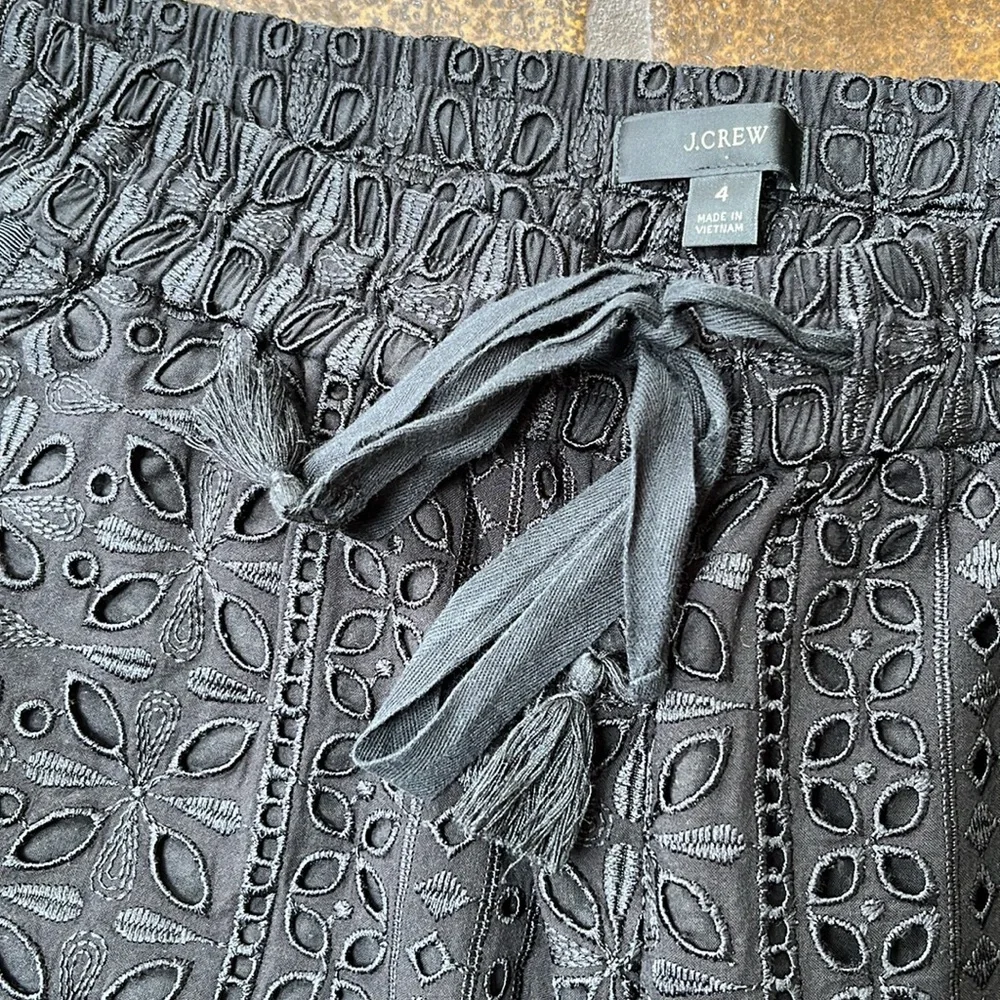 J. Crew Black Embroidered Eyelet High Waisted Pull-On Ankle Pant